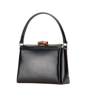 Gucci Leather Bamboo Shoulder Bag 2way Top Handle Black Handbag